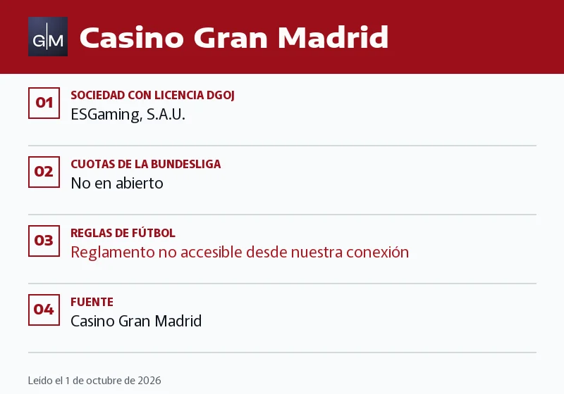 Ficha de Casino Gran Madrid: más/menos, ambos marcan y goleador