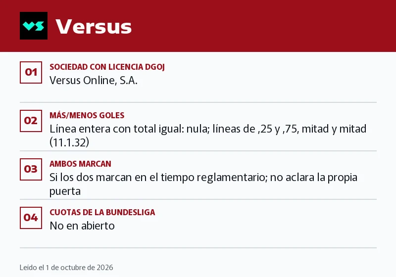 Ficha de Versus: más/menos, ambos marcan y goleador